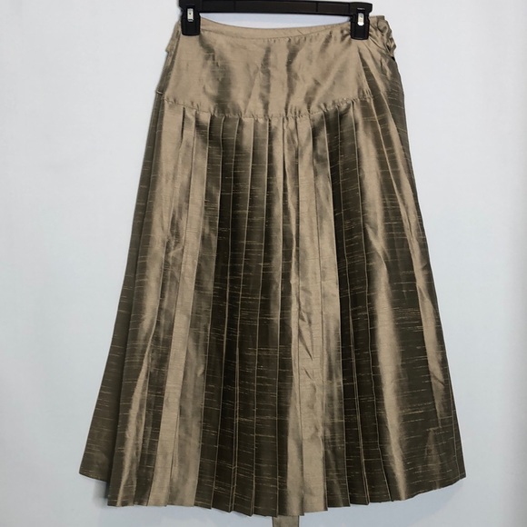 France Andrevie Champagne Wrap Pleated Silk Skirt Size 8 - Picture 11 of 13